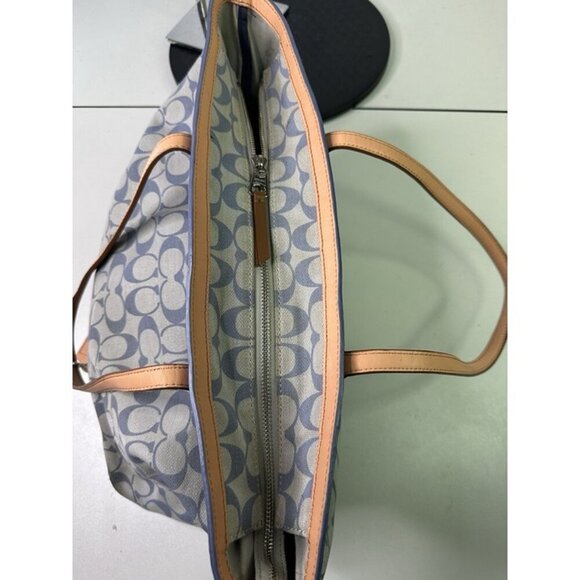 Coach Legacy Weekend Signature Jacquard Shopper Tote 23107 Blue Brown Leather - Picture 7 of 12